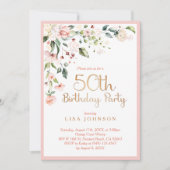 Elegant Pink & Gold Floral Woman's 50e verjaardag Kaart (Voorkant)