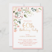 Elegant Pink & Gold Floral Woman's 60ste verjaarda Kaart (Voorkant)