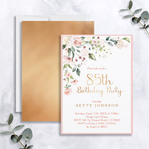 Elegant Pink & Gold Floral Woman's 85e verjaardag Kaart