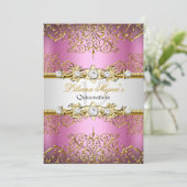 Elegant Pink Gold Glamor Quinceanera Kaart (Staand voorkant)
