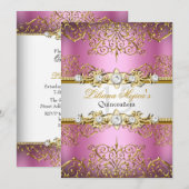 Elegant Pink Gold  Glamor Quinceanera Kaart (Voorkant / Achterkant)