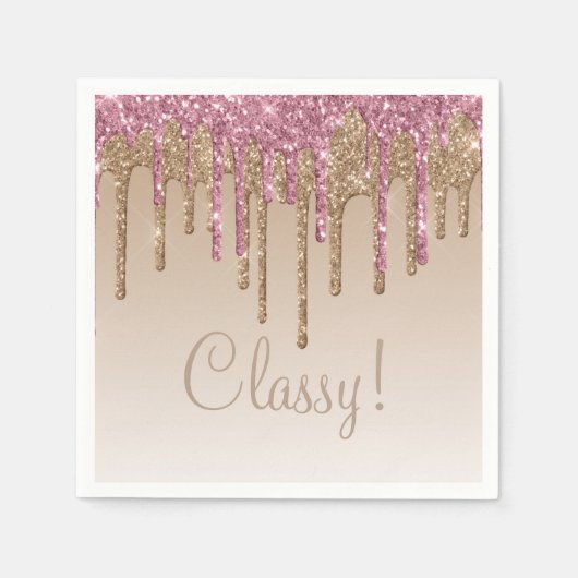 Elegant Pink Gold Glitter Glam Script Girly Ombré Servet (Voorkant)