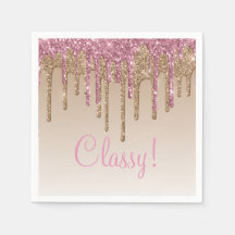 Elegant Pink Gold Glitter Glam Script Girly Ombré