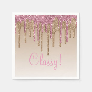 Elegant Pink Gold Glitter Glam Script Girly Ombré Servet