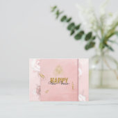 Elegant Pink & Gold Happy New Year Floral Card Informatiekaartje (Staand voorkant)