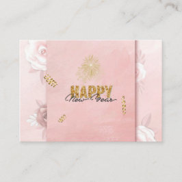 Elegant Pink & Gold Happy New Year Floral Card Informatiekaartje