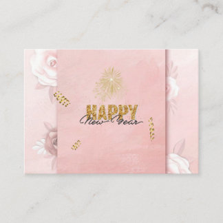 Elegant Pink & Gold Happy New Year Floral Card Informatiekaartje