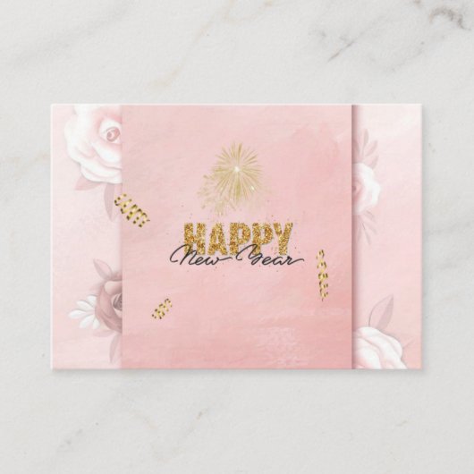Elegant Pink & Gold Happy New Year Floral Card Informatiekaartje (Voorkant)