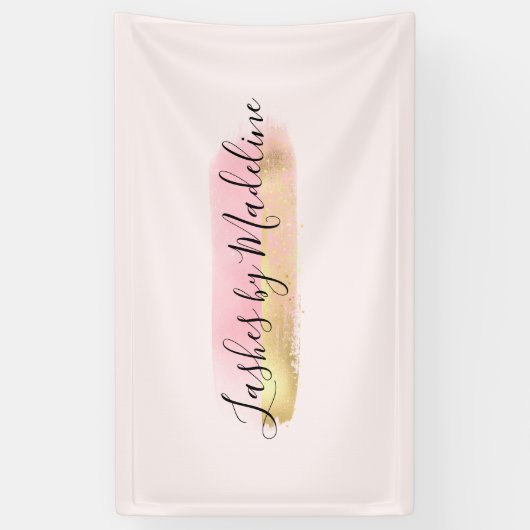 Elegant Pink Gold Makeup Beauty Hair Nail Salon Spandoek (Verticaal)