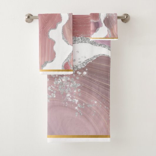 ELEGANT PINK GOLD MARBLE BATHROOM TOWEL SET BAD HANDDOEK (Insitu)