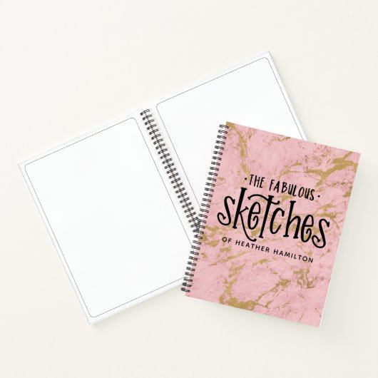 Elegant Pink Gold Marble Sketchbook Notitieboek (Binnen)