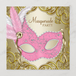 Elegant Pink Gold Mask Masquerade Party Kaart