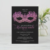 Elegant Pink & Gold Masquerade Masker Quinceanera Kaart (Staand voorkant)