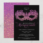 Elegant Pink & Gold Masquerade Masker Quinceanera Kaart (Voorkant / Achterkant)