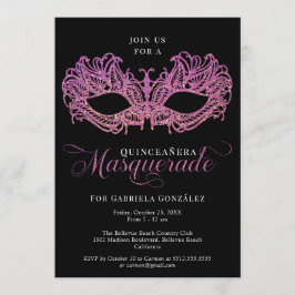 Elegant Pink & Gold Masquerade Masker Quinceanera Kaart