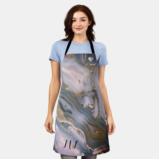 Elegant Pink Gold Monogrammed Apron met hart Schort (Gedragen)