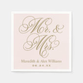 Elegant Pink Gold Mr en Mrs Script Monogram Servetten (Voorkant)
