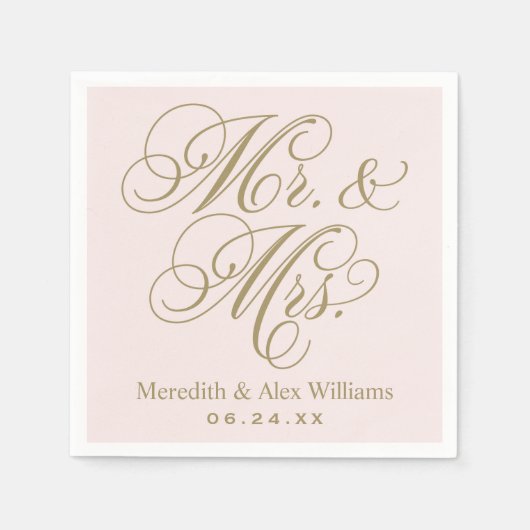 Elegant Pink Gold Mr en Mrs Script Monogram Servetten (Voorkant)