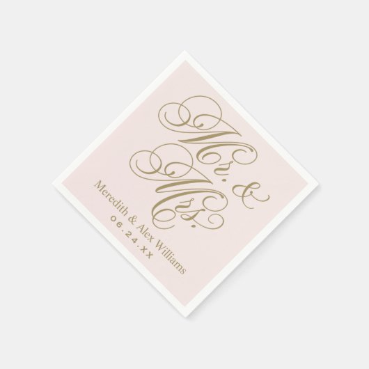 Elegant Pink Gold Mr en Mrs Script Monogram Servetten (Hoek)