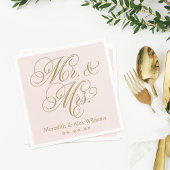 Elegant Pink Gold Mr en Mrs Script Monogram Servetten