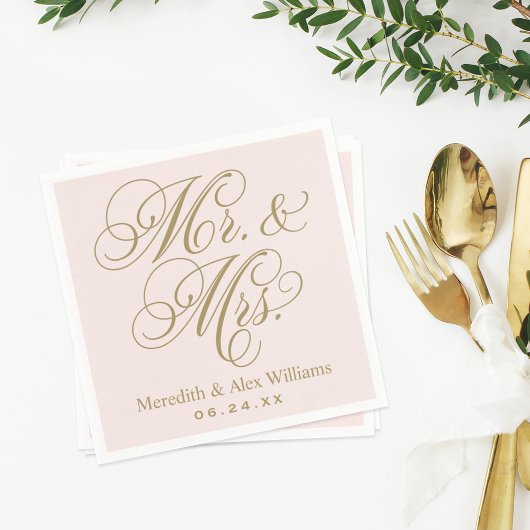 Elegant Pink Gold Mr en Mrs Script Monogram Servetten