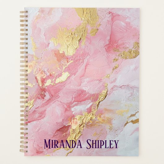 Elegant Pink & Gold Paint Purple Name Planner (Voorkant)