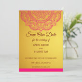 Elegant Pink Gold Paisley Indian Hindu Wedding Sa Save The Date (Staand voorkant)