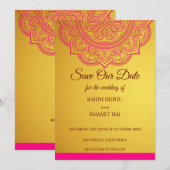 Elegant Pink Gold Paisley Indian Hindu Wedding Sa Save The Date (Voorkant / Achterkant)
