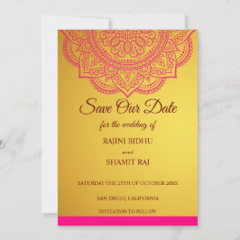 Elegant Pink Gold Paisley Indian Hindu Wedding Sa Save The Date