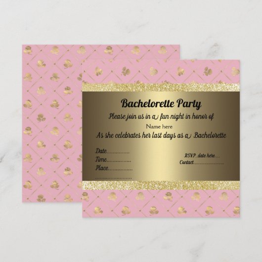 ELEGANT PINK gold PASTEL PARTY BACHELORETTE Kaart (Voorkant / Achterkant)