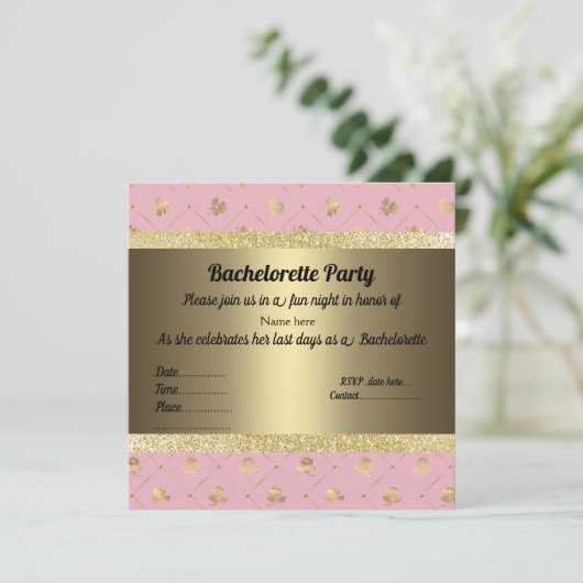 ELEGANT PINK gold PASTEL PARTY BACHELORETTE Kaart (Staand voorkant)