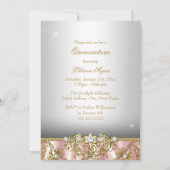 Elegant Pink Gold Pearl Damask Quinceanera Invite Kaart (Achterkant)