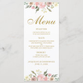 Elegant Pink Gold Peony Floral Wedding Dinner Menu (Voorkant)