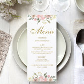 Elegant Pink Gold Peony Floral Wedding Dinner Menu