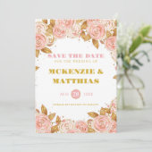 Elegant Pink Gold Peony Floral Wedding Save The Date (Staand voorkant)