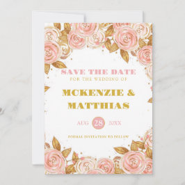 Elegant Pink Gold Peony Floral Wedding Save The Date