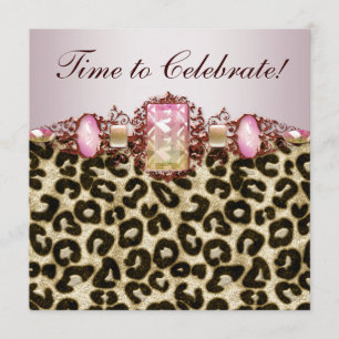 Elegant Pink Gold Pink Leopard Birthday Party Kaart