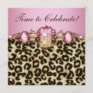 Elegant Pink Gold Pink Leopard Birthday Party Kaart