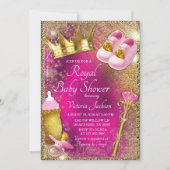Elegant Pink Gold Prinses Baby shower Uitnodiging (Voorkant)