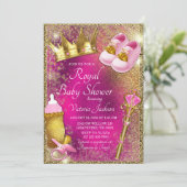 Elegant Pink Gold Prinses Baby shower Uitnodiging (Staand voorkant)