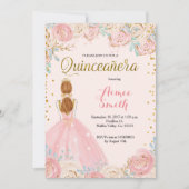 Elegant Pink Gold Quinceanera Uitnodiging (Voorkant)
