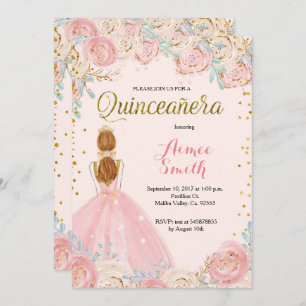Elegant Pink Gold Quinceanera Uitnodiging