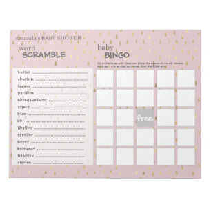 Elegant Pink & Gold Raindrops Baby shower Games Notitieblok