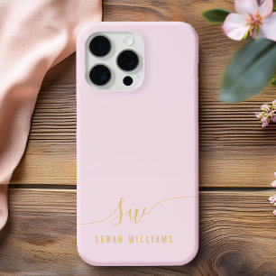 Elegant Pink Gold Script Initiaal Monogram iPhone 16 Pro Max Hoesje