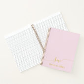 Elegant Pink Gold Script Initiaal Monogram Notitieboek (Binnen)