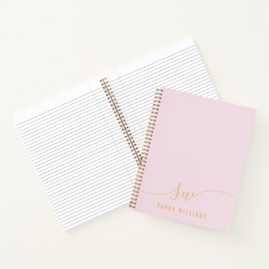 Elegant Pink Gold Script Initiaal Monogram Notitieboek (Binnen)