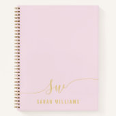 Elegant Pink Gold Script Initiaal Monogram Notitieboek (Voorkant)