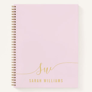 Elegant Pink Gold Script Initiaal Monogram Notitieboek