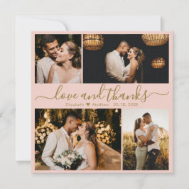 Elegant Pink Gold Script Photo Collage Weddenschap Bedankkaart