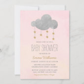 Elegant Pink Gold Stars Girl Baby shower Kaart (Voorkant)